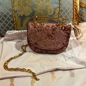 M2Malletier Pink Velvet Clutch with Chain Strap